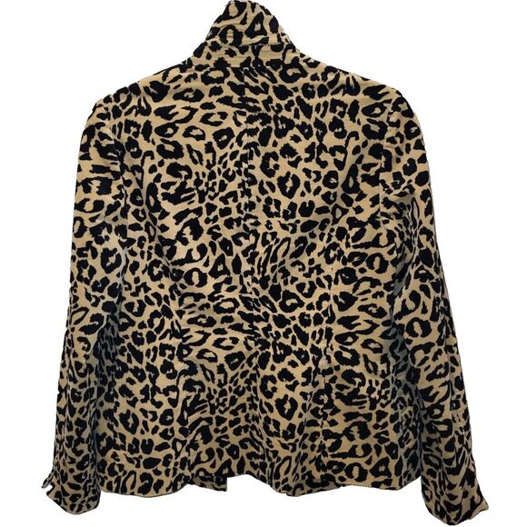 Chico’s Size 0 {X-Small} Black and Tan Cotton Blend Jacket Animal Print Lined - Picture 10 of 15